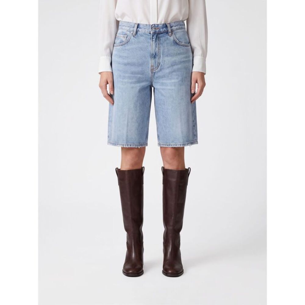 Toteme Women Toteme High-Waisted Five-Pocket Cotton Denim Bermuda Shorts